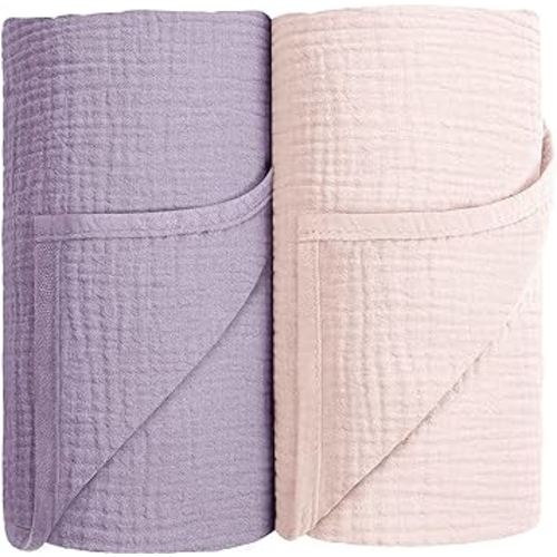 Muslin Swaddle Blanket Baby,100% Cotton Baby Receiving Blanket Soft Thin Baby Swaddle Blanket for Unisex Newborn 40x40in 2Pack (Pink Purple)