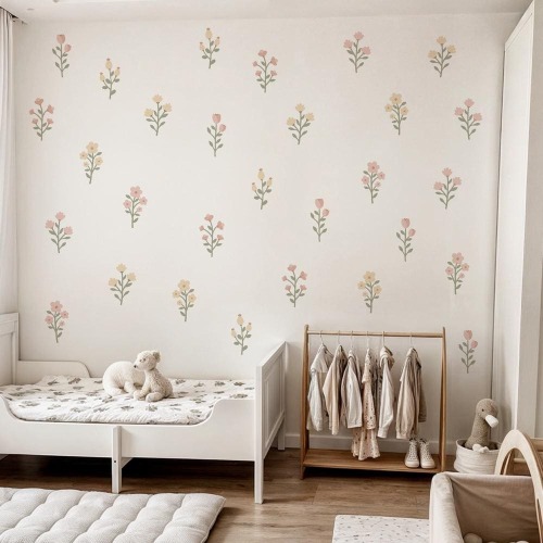Watercolor Floral Wall Decals: Boho Nursery Decor, Pastel Flower Stickers