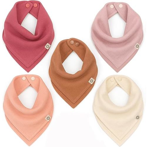 Kishu Baby Indi Organic Baby Bandana Bibs – Fairtrade 4-Way Reversible Drool Bibs for Boys & Girls – Unisex (Set of 5)