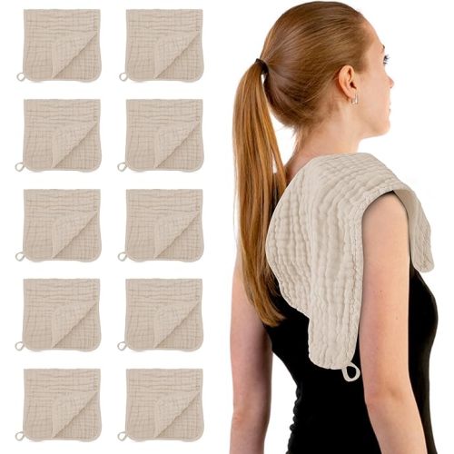 HIPHOP PANDA Muslin Burp Cloths, 10 Pack - Large 20" X10" - Ultra Absorbent and Soft 100% Cotton Baby Essentials Drool Rags and Messes for Newborn - ​Colorful Designs for Boy Girl, Sand