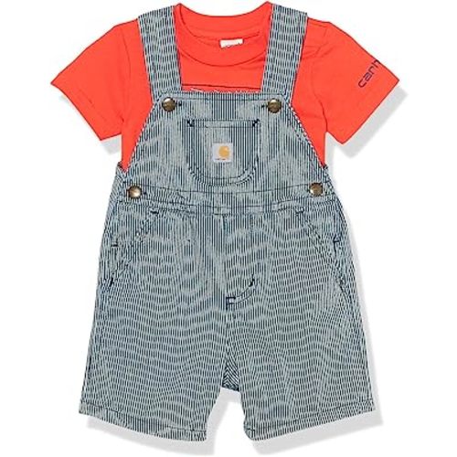 Carhartt baby-boys Short-sleeve Bodyshirt & Canvas Shortall Set