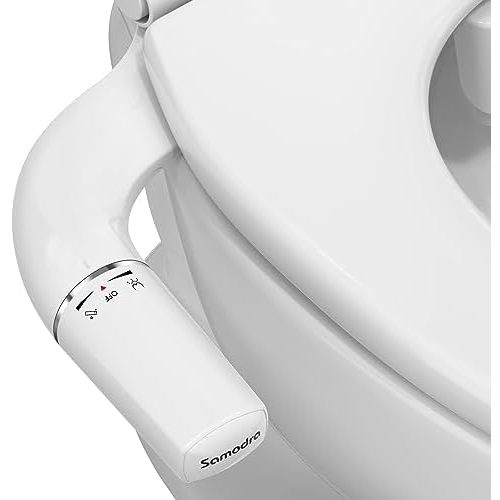 SAMODRA Ultra-Slim Hygienic Bidets Attachment for Existing Toilets - Adjustable Fresh Water Pressure Dual Nozzle (Frontal & Rear Wash) Easy to Install, Silver