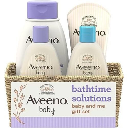 Aveeno Baby Bathtime Solutions Baby & Me Gift Set with Baby Wash & Shampoo, Calming Baby Bath & Wash, Baby Daily Moisturizing Lotion & Stress Relief Body Wash for Mom, Soap-Free, 4 items