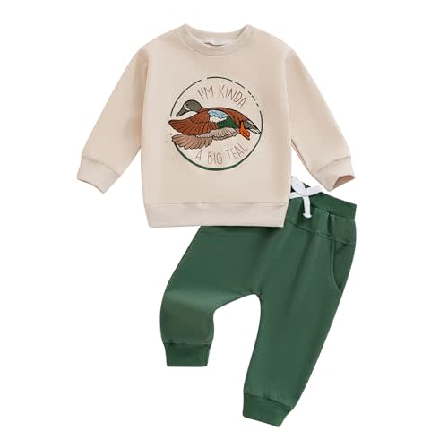 Pybcvrrd Toddler Baby Boy Hunting Outfit Mallard Duck Pocket Long Sleeve Tops Duck Print Pants Set 2Pcs Fall Winter Clothes