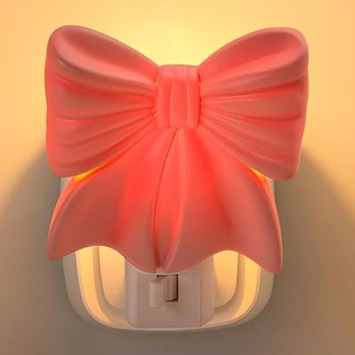 Pink Bow Resin Night Light Plug in Dusk to Dawn Decorative Night Lights for Indoor Bedroom, Bathroom Hallway
