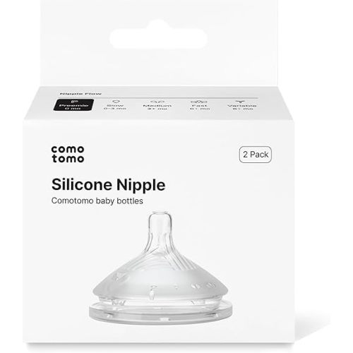 Comotomo Silicone Replacement Nipples – for Comotomo Baby Bottle 2 (2026) – Soft, Wide-Neck Silicone Nipples with Dual Anti-Colic Vents (Pack of 2), Medium Flow (3-6 Months)