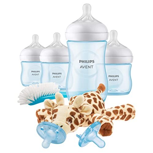Philips AVENT Natural Baby Bottle with Natural Response Nipple, Blue Baby Gift Set with Snuggle, SCD838/04