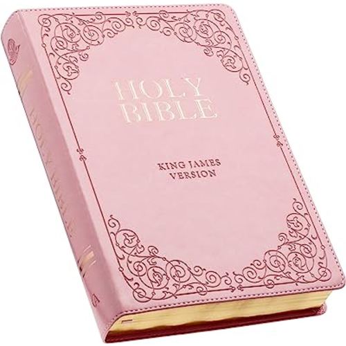 KJV Holy Bible, Giant Print Full-size Faux Leather Red Letter Edition - Thumb Index & Ribbon Marker, King James Version, Pink