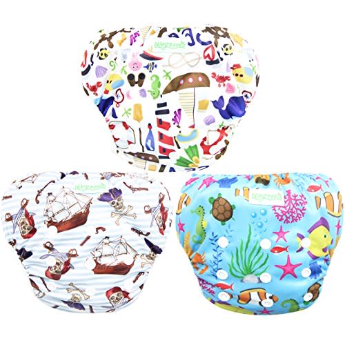 wegreeco Baby & Toddler Snap One Size Adjustable Reusable Baby Swim Diaper (Sealife,Small,3 Pack)