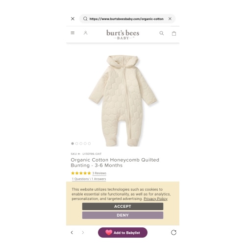 Organic Cotton Honeycomb Quilted Bunting
