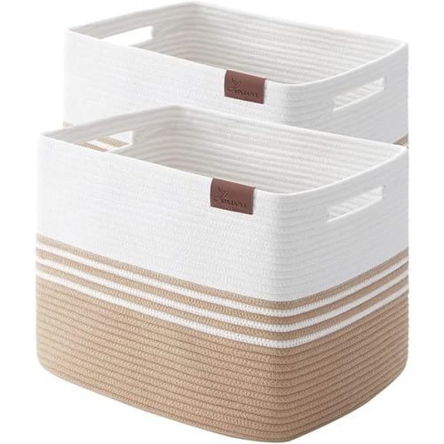 Storage Baskets, 42L*2 Pack Storage Baskets for Organizing, Laundry Basket for Closet,Cotton Rope Blanket Basket for Storage, Toy Storage Basket for Living Room, Laundry Room, Bedroom-Jute