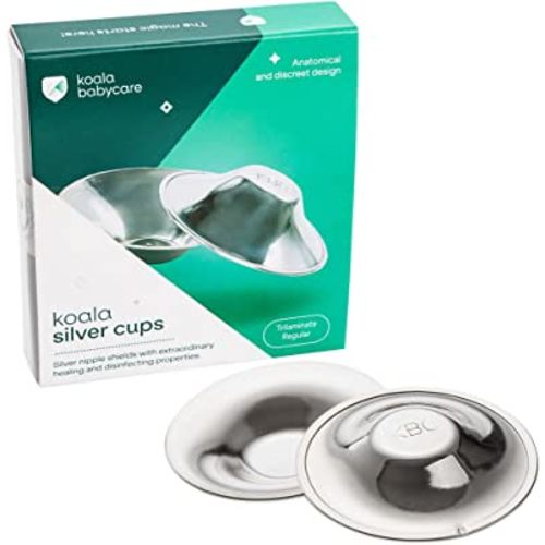 Koala Babycare The Original Silver Nursing Cups - Nipple Shields for Nursing Newborn -Breastfeeding Essentials Made in Italy - Protect and Soothe - Tri-Laminate Silver - Standard Size
