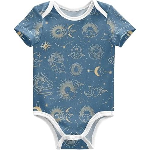 vvfelixl Baby Girls' Bodysuits Sun Moon Cloud Star Constellations Short Sleeve Cotton Baby Boy Clothes for 0-3 Months