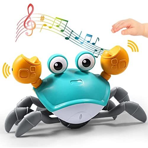 Sensing Crawling Crab, Tummy Time Baby Toys, Interactive Walking Dancing Toy with Music Sounds & Lights, Newborn Infant Fun Birthday Gift Toddler Boy Girl, USB Charging Cable Included (Green)