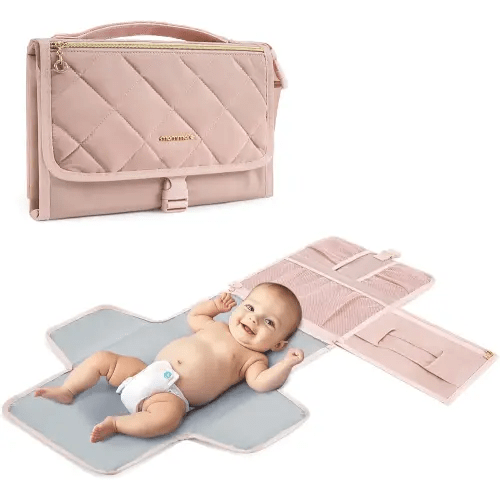 mommore Portable Changing Pad for Baby Newborn Water Resistance Detachable Travel Diaper Changing Mat with Wipes Pockets Padded Pillow Baby Essentials Gifts (Pink)