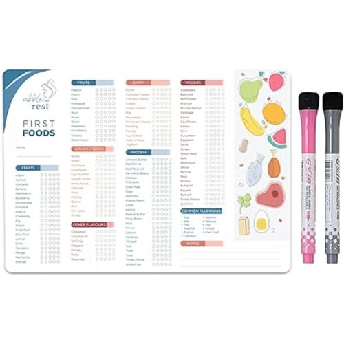 Baby's First Foods Tracker Fridge Magnet, Dry Erase Activity Poster, Daily Food Log, 101 Before One, Baby Food Chart/Checklist 25x35cm