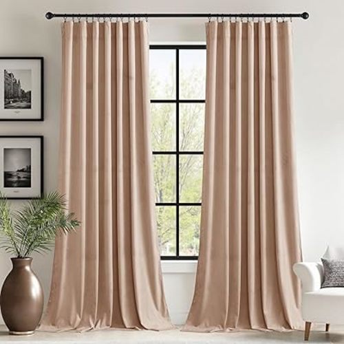 StangH Velvet Drapes for Bedroom Nursery Girls Blush Beige Light Reducing Thermal Insulated Sliding Door Panels for Patio Porch Living Dining Room, W62 x L84, 2 Panels