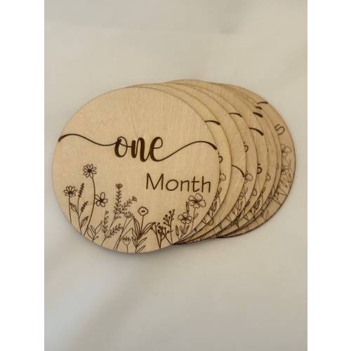 Wildflower Baby Milestone Rounds | Engraved Wooden Photo Props