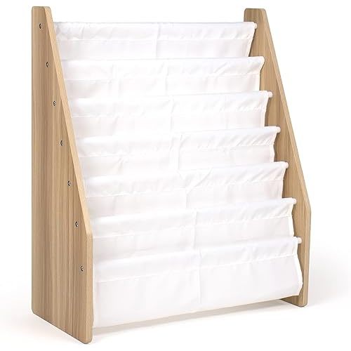 Humble Crew, White/Natural Wood Super Size 6 Tier Kids Book Rack