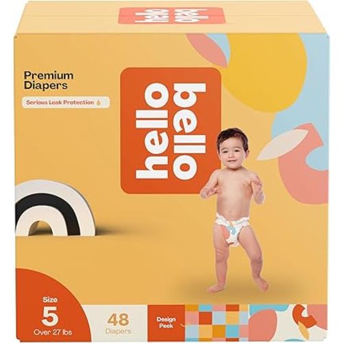 Hello Bello Premium Diapers Size 5, Honeysuckle Designs, 48ct Club Box, Hypoallergenic and Extra Absorbent