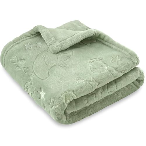 BORITAR Baby Blanket Woodland Elephant Animal for Boys Girls Ultra Soft Fleece Warm and Lightweight Blankets for Infant Toddler Newborn, 30x40 Inch, Green