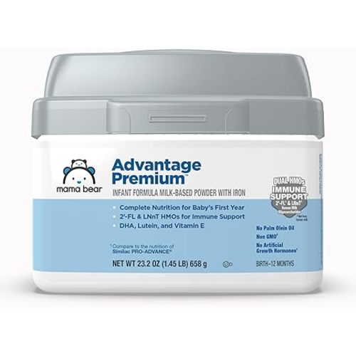 Amazon Brand - Mama Bear Advantage Premium Baby Formula Powder, 2'-FL HMO, LNnT HMOs for Immune Support, Non-GMO, 23.2 oz, 1.45 pound (Pack of 1)
