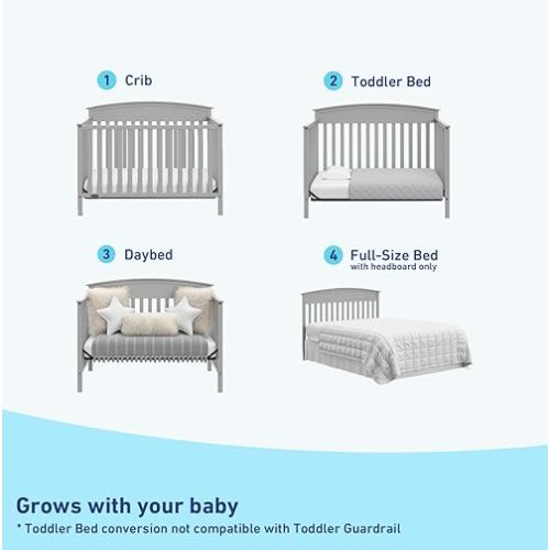 Graco Benton 5-in-1 Convertible Crib (Pebble Gray) – GREENGUARD Gold Certified, Converts from Baby Crib to Toddler Bed, Daybed and Full-Size Bed, Fits Standard Full-Size Crib Mattress