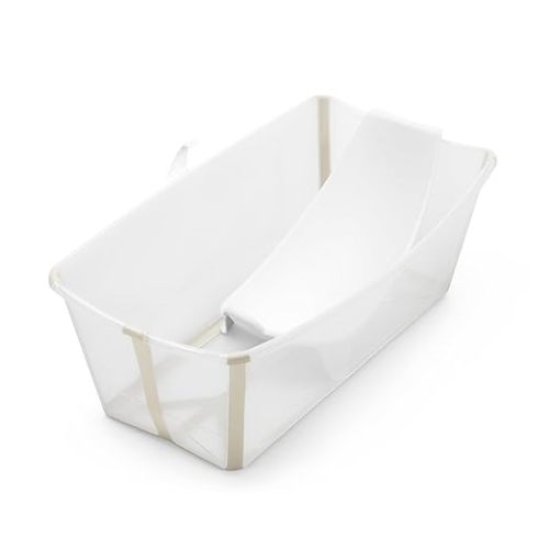 Stokke Flexi Bath Bundle, Sandy Beige - Foldable Baby Bathtub + Newborn Support - Durable & Easy to Store - Convenient to Use at Home or Traveling - Best for Newborns & Babies Up to 48 Months