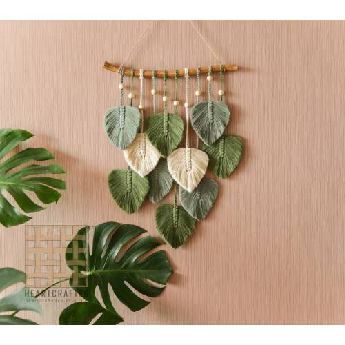 Macrame Leaf Wall Hanging, Macrame Wall Art, Green Wall Decor, Boho Home Decor, New Home Gifts, Farmhouse Decor, Mid Century Modern L02