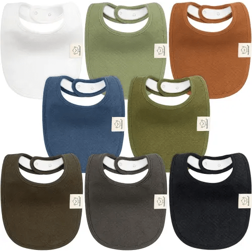 8-Pack Organic Baby Bibs for Girls, Boys - Quilted Cotton Cloth Baby Drool Bibs for Drooling and Teething Toddler, Newborn, Infant, Soft & Super Absorbent (Basics)