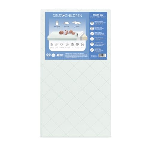 Delta Children Starlit Sky 2-Stage Crib and Toddler Mattress for Infants & Toddlers - Removable Machine Washable Mattress Cover - Waterproof - GREENGUARD Gold - Made in USA, Green
