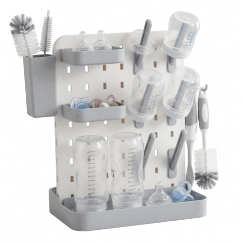 Oioane Baby Bottle Drying Rack with Removable Design, Space Saving Vertical Countertop Dryer Holder for Bottles, Pacifiers, Pump Parts, Gray