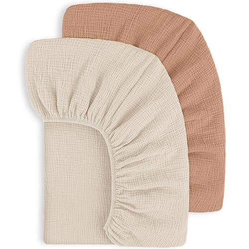 Susurration Muslin Crib Sheets 2Pack 100% Cotton 28x52inch Nursery Sheet Soft&Breathable Baby Fitted Bed Sheets for Standard Crib Mattress&Toddler Bed Mattress (Hot Chocolate)