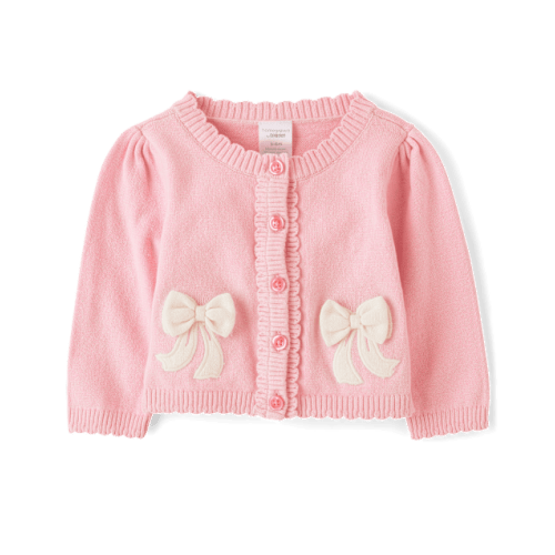 0-3 Months - Baby Girls Embroidered Bow Cardigan - Homegrown by Gymboree - Pink