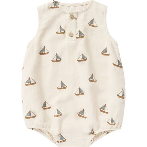 Beau Sailboats Linen Blend Romper, 3-6M