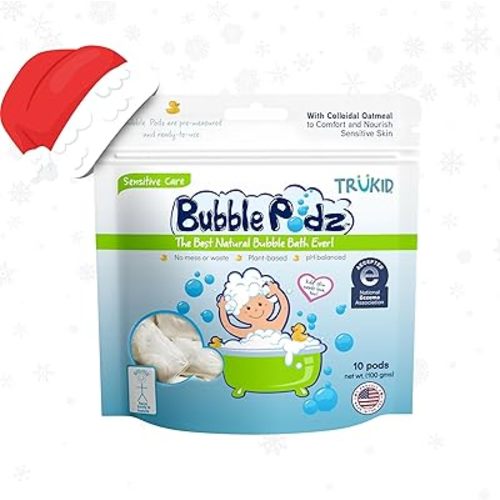 TruKid Bubble Podz Bubble Bath for Baby & Kids, NEA-Accepted for Eczema, Gentle Refreshing Colloidal Oatmeal Bath Bomb for Sensitive Skin, pH Balance 7 for Eye Sensitivity, Unscented (10 Podz)