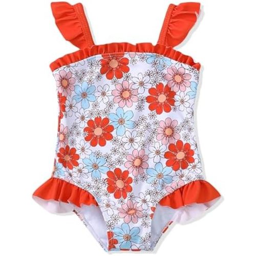 NZRVAWS Toddler Girl Swimsuits One-Piece Baby Girl Bathing Suit Ruffle Sleeveless Girls Swimwear 12 18 24 Months 2-5T