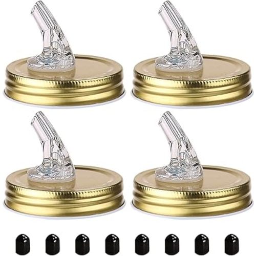 Mason Jar Pour Spouts. free flow Mason Jar Pour Spouts, mason jar for spout regular mouth size 70mm dispenser germination cover. Suitable for any liquid. Leak-Proof 4-Pack + 8 Lid Caps (gold color)