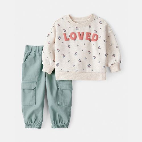 Baby Girl Carter's 2-Piece "Loved" Pullover Sweatshirt & Cargo Pant Set
