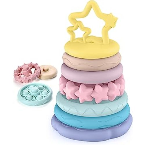 Cerberus 7 Pcs Stacking Toys Baby Blocks, Toddler Montessori Sensory Soft Rings Stacker, Development Teething Infant Toy, Learning Educational Gifts for 6 9 12 18 Months One 1 Year Old Boys Girls