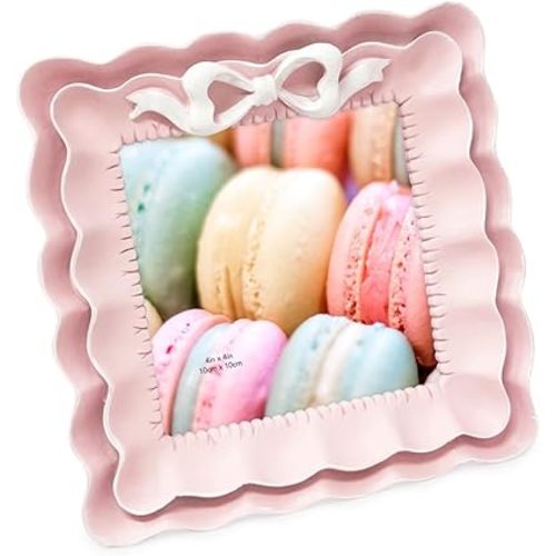 Isaac Jacobs 4x4 Blush With White Resin Picture Frame, Layered Double Ruffle Wave Design with Bow, Tabletop & Wall Display Photo Frame, Home Décor, Art, Photo Gallery (4x4, Blush With White)