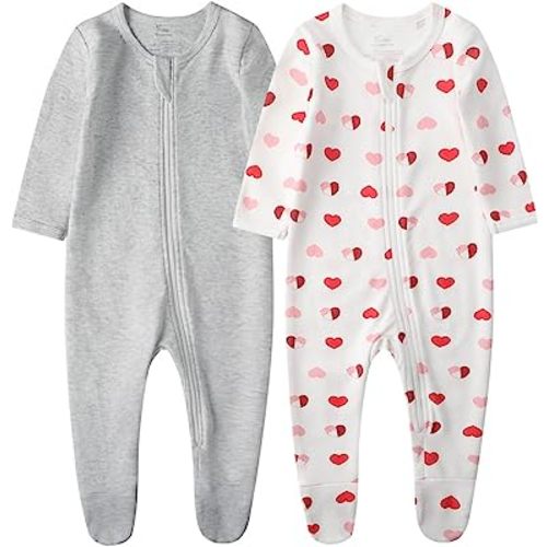 O2 BABY Baby Boys Girls Organic Cotton Zip-Front Sleeper Pajamas, Footed Sleep 'n Play