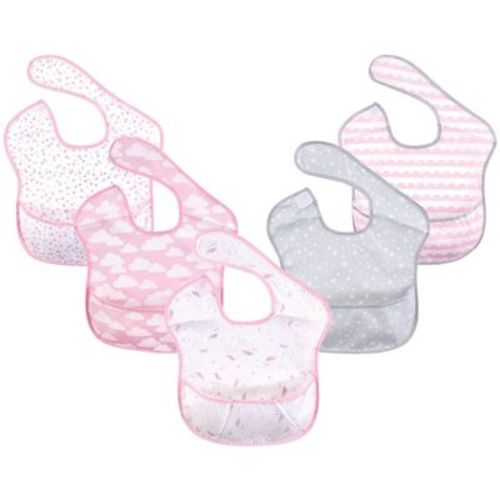 Hudson Baby Infant Girl Waterproof Polyester Bibs 5pk, Magical Unicorn, Feeder
