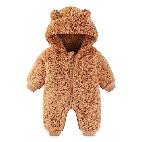 AiWMGL Newborn Baby Bear Onesie Outfit Suit Girls Boys Fleece Jumpsuit Romper Hooded Winter Snowsuit Clothes