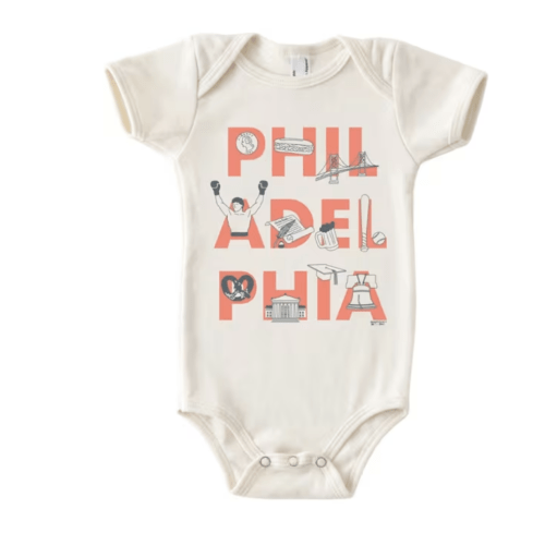 Philadelphia Local Stuff Shop Philadelphia CREAM Baby Icons Font One Piece - 23100000