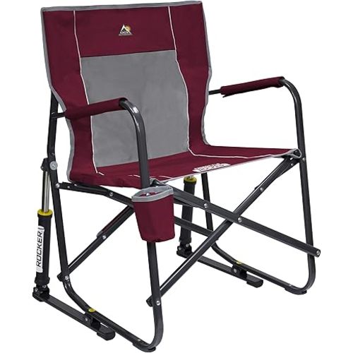 GCI OUTDOOR Freestyle Rocker Camping Chair | Portable Folding Rocking Chair with Solid, Durable Armrests, Drink Holder & Comfortable Backrest — Cinnamon