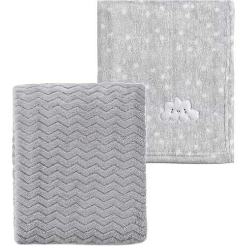 CREVENT 2Pcs 30''X40'' Cute Cozy Fluffy Warm Baby Blankets for Infants Toddlers' Bedding Crib Cot Stroller - Grey Cloud + Wave Grey