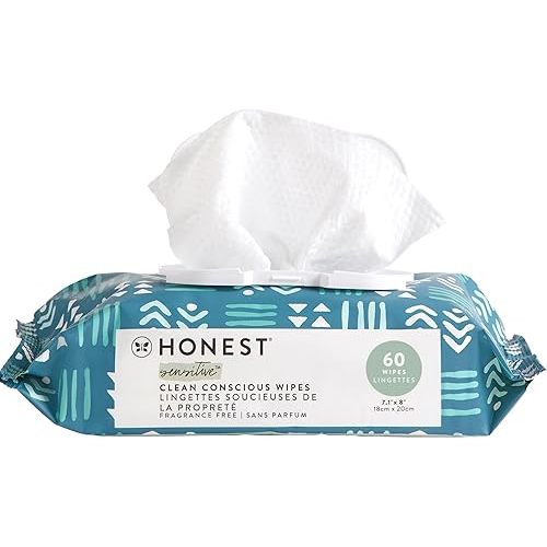 The Honest Company Clean Conscious Unscented Wipes | Over 99% Water, Compostable, Plant-Based, Baby Wipes | Hypoallergenic for Sensitive Skin, EWG Verified | Balance Blues, 60 Count