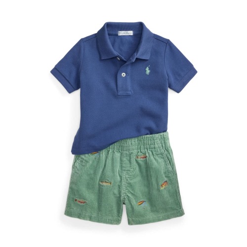 Cotton Mesh Two-Piece Shorts Set