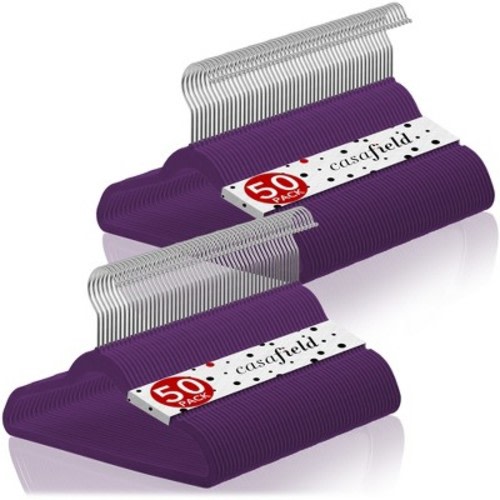 Casafield 14" Velvet Kid's Hangers for Children's Clothes, Purple - Set of 100